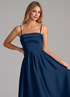 Azazie Lucienne Bridesmaid Dresses Dark Navy A-Line Pleated Stretch Satin Dress image2