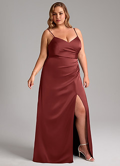 Azazie Azuree Bridesmaid Dresses Terracotta A-Line Pleated Stretch Satin Dress image12