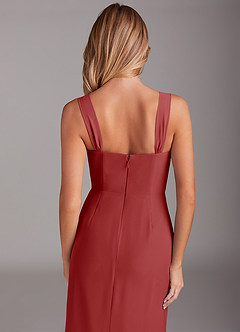 Azazie Denice Bridesmaid Dresses Rust Sheath Pleated Chiffon Dress image8