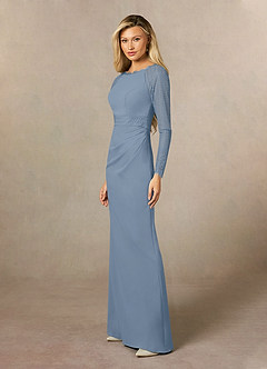Azazie Peggy vestidos de madre de la novia Vestido de Azul Polvoriento de Encaje de Recto image3