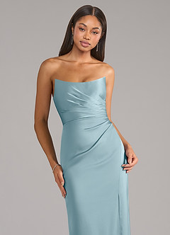 Azazie Marla Jurken voor bruidsmeisjes Converteerbaar Jurk van Stretch Satijn met Kolom Strapless Mystiek Blauw image2