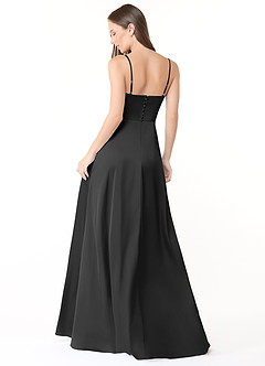 Azazie Halsey Probar vestidos en casa Vestido de Negro de Satén Elástico de Corte Recto con Corte Lateral image2