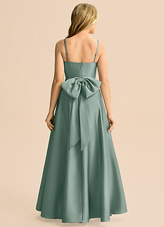 Azazie Rumi Junior Silver Sage A-Line Pleated Stretch Satin Dress image2
