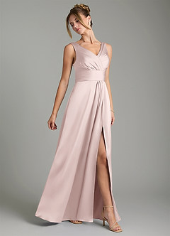 Azazie Karina Robes de demoiselle d'honneur Robe Trapèze en Satin extensible Plissée Rose Pâle image4