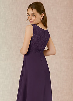 Azazie Snow Junior Plum A-Line Lace Chiffon Dress image6