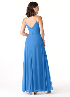 Azazie Evalin Bridesmaid Dresses Blue Jay A-Line V-Neck Pleated Mesh Dress image4