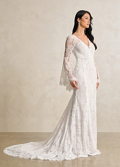 Azazie Hayes Wedding Dresses Diamond White Mermaid V-Neck Lace Dress image4