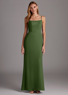 Azazie Tayla Bridesmaid Dresses Olive Sheath Square Neckline Chiffon Dress image1
