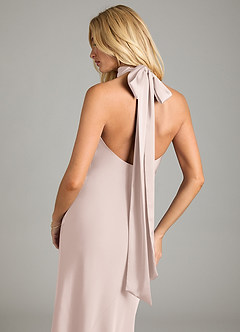 Azazie Velli Bridesmaid Dresses Blushing Pink Mermaid High Neck Stretch Satin Dress image2