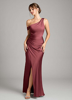 Azazie Madelyn Bridesmaid Dresses Merlot Mermaid One Shoulder Stretch Satin Convertible Dress image1