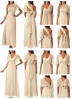 Azazie Fifi Vestidos de damas de honor Vestido de Champán de Gasa de Corte En A Convertible con Sin tirantes image10