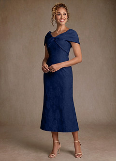 Azazie Aguilas Klänningar till brudens mor Klä Sjöjungfru i Blommig Jacquard Av axeln Mörkblå Jacquard image3