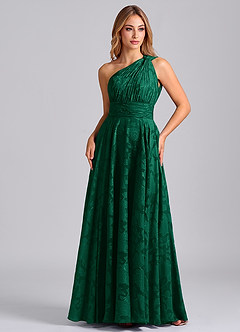 Azazie Charlize Robes de demoiselle d'honneur Robe Trapèze en Blumen-Burnout Une épaule émeraude image5