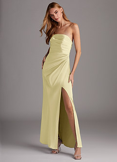 Azazie Lexie Final Sale Lemon Sorbet Sheath Strapless Stretch Satin Convertible Dress image4