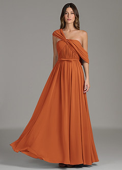 Azazie Nyah Bridesmaid Dresses Cinnamon A-Line Off the Shoulder Chiffon Dress image3