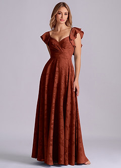 Azazie Leilani 신부 들러리 드레스 A라인 스윗하트 네크라인 플로럴 번아웃 바닥 길이 드레스 image3