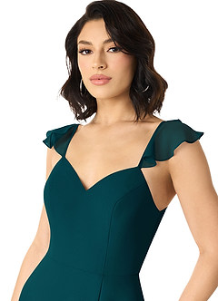 Azazie Everett Bridesmaid Dresses Pine A-Line V-neck Ruched Chiffon Dress image4