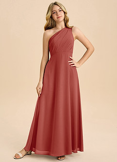 Azazie Phaedra Junior Jurk van Chiffon met A-Lijn Geplooid Terracotta image3