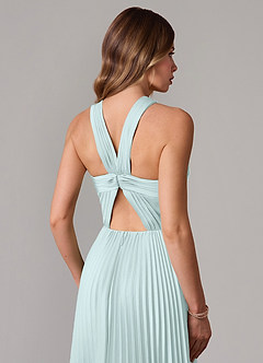 Azazie Afra Abiti da Damigella Abito A-Line in Raso Elasticizzato Plissettato Sea Glass image6