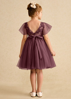 Azazie Queenie Robe Demoiselle D'honneur Fillette Robe Trapèze en Dentelle Sangria image2