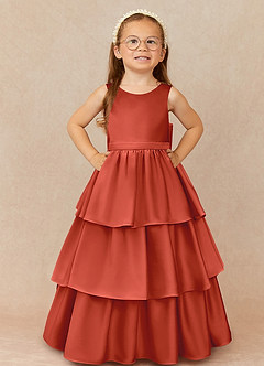 Azazie Margie Flower Girl Dresses Rust A-Line Bow Stretch Satin Dress image2