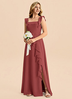 Azazie Nori Junior Terracotta A-Line Ruched Chiffon Dress image4