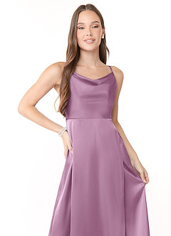 Azazie Naomie Bridesmaid Dresses Wisteria A-Line Cowl Neckline Side Slit Stretch Satin Dress image5
