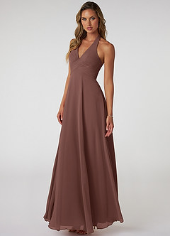 Azazie Tessie Bridesmaid Dresses Espresso A-Line V-Neck Pleated Chiffon Dress image3