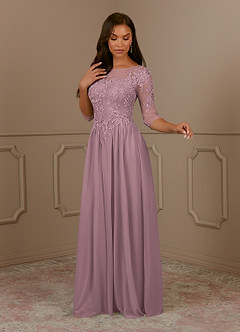 Azazie Harriet Mother of the Bride Dresses Dusty Rose A-Line Scoop lace Mesh Dress image3
