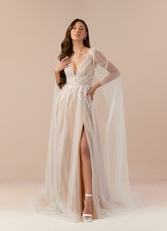 Azazie Goddess Hochzeitskleider A-Linie V-Hals Pailletten Tüll Kleid Diamantweiß Nude image3