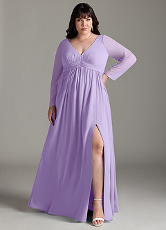 Azazie Teton Robes de demoiselle d'honneur de maternité Robe Trapèze Manche longue Longueur ras du sol Mousseline de soie image7