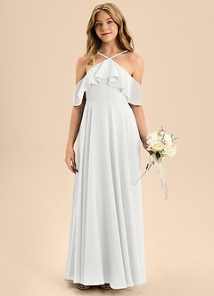 Azazie Tessabelle Junior White A-Line Off the Shoulder Chiffon Dress image4