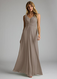 Azazie Gina Bridesmaid Dresses Taupe A-Line V-Neck Pleated Chiffon Dress image1