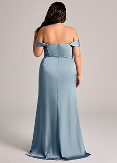 Azazie Johana Bridesmaid Dresses Dusty Blue Mermaid Off the Shoulder Stretch Satin Convertible Dress image9