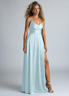 Azazie Davis Jurken voor bruidsmeisjes Jurk van Stretch Satijn met A-Lijn Geplooid Wolkenblauw image5