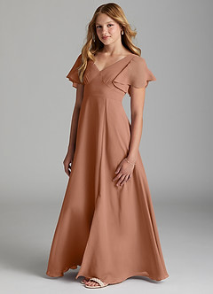 Azazie Kimber Junior Bronzer A-Line Pleated Chiffon Dress image5