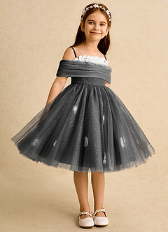 Azazie May Blumenmädchenkleider Ballkleid Plissee Tüll Kleid Schwarz image5