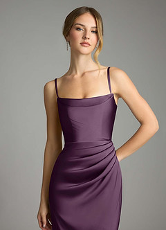 Azazie Leonis Bridesmaid Dresses Plum Mermaid Pleated Stretch Satin Convertible Dress image3