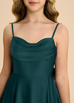 Azazie Bear Junior Robe Trapèze en Satin extensible Encolure en Forme de Cœur Vert Pin image8