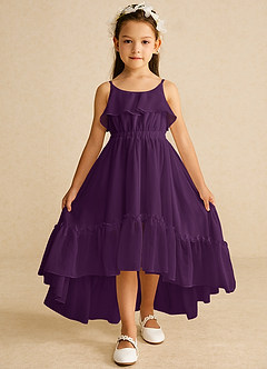 Azazie Karmen Flower Girl Dresses Grape A-Line Ruched Chiffon Dress image1