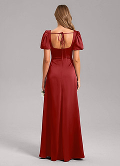 Azazie Fyona Bridesmaid Dresses Pomegranate A-Line Pleated Stretch Satin Dress image2