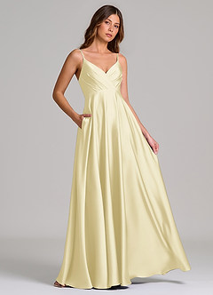 Azazie Amani Bridesmaid Dresses Lemon Sorbet A-Line Pleated Stretch Satin Dress image4