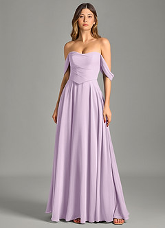 Azazie Chelsey Vestidos de damas de honor Vestido de Lila Esmerilada de Gasa de Corte en A Convertible con Vestidos sin tirantes image6