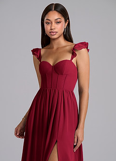 Azazie Denisse Kleider zum Anprobieren zu Hause A-Linie Gestreift Chiffon Kleid Burgunderrot image6