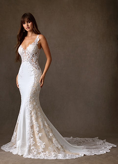 Azazie Estephanie Wedding Dresses Diamond White Champagne Mermaid Sequins Stretch Crepe Dress image7