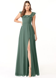 Azazie Jinny Brautjungfernkleider A-Linie Quadratischer Ausschnitt Gerüscht Chiffon Kleid Seemoos image1