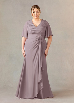 Azazie Carson Mother of the Bride Dresses Dusk A-Line V-Neck Lace Chiffon Dress image6