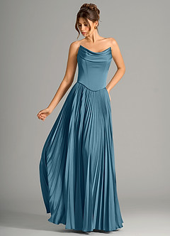 Azazie Saedra Bridesmaid Dresses Bermuda A-Line Corset Stretch Satin Dress image1