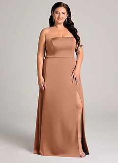 Azazie Wren Bridesmaid Dresses Bronzer A-Line Strapless Stretch Satin Convertible Dress image11