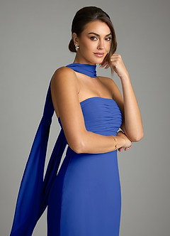 Azazie Saylor Vestidos de damas de honor Vestido de Azul Real de Gasa de Corte Sirena con Sin tirantes image2